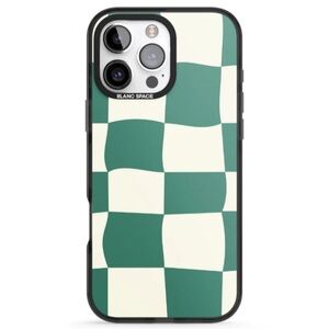 Blanc Space iPhone 15 Pro Max Case - Green & Cream Wavy Check Phone Case